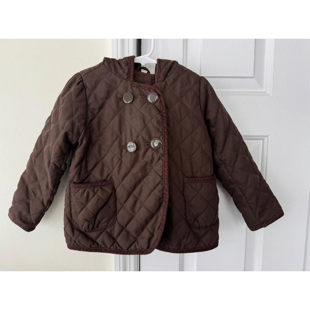 babyGap Toddler Quilted Hooded Jacket Brown Fleece Lined Barn Coat‎ 4 Years